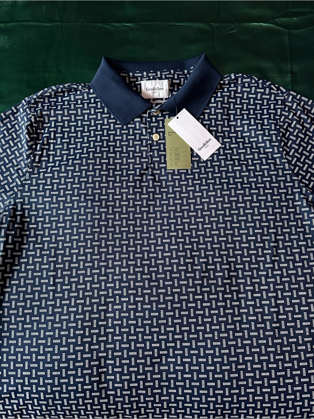 Goodfellow & Co Navy Polo with White Geometric Print